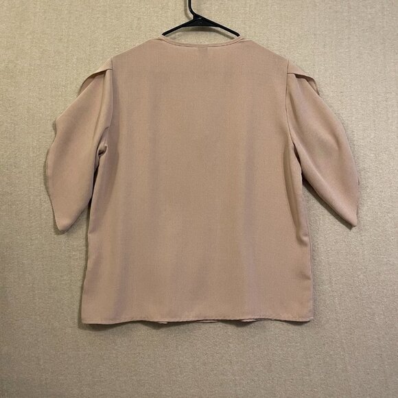 Shein Blouse Women's Large Tan Pullover Flutter Sleeves - Picture 8 of 11